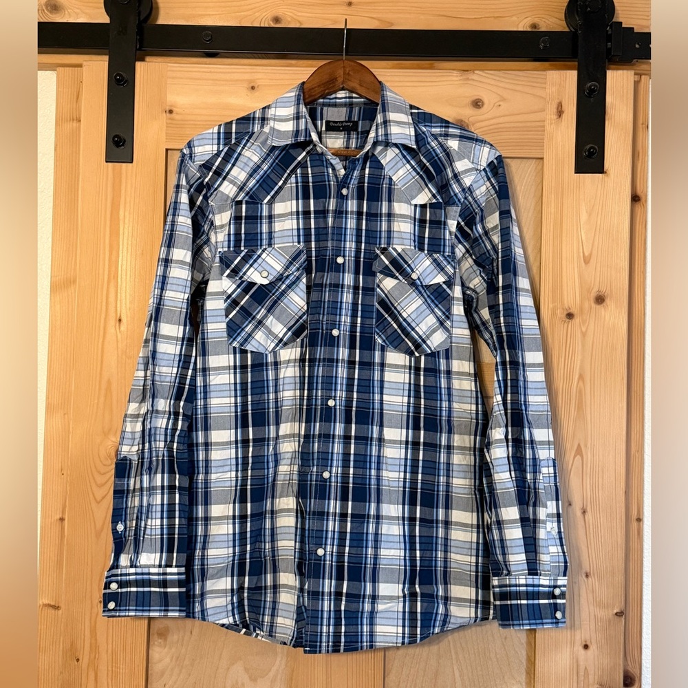 Badass Men’s Blue and White Plaid Cowboy Shirt